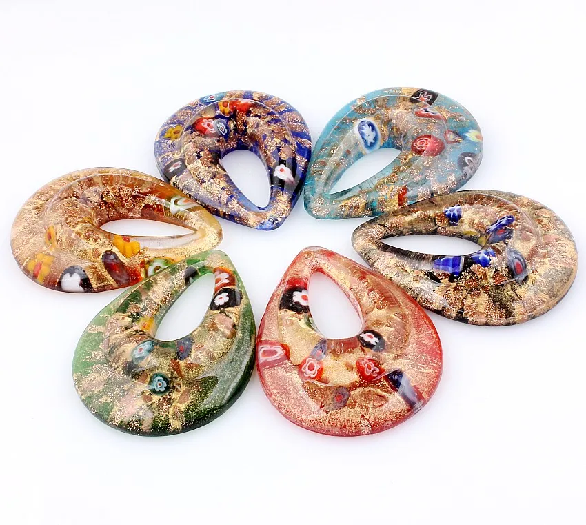 Fashion Beauty Wholesale 6pcs Handmade Murano Lampwork Glass Mixed Colorful Drop Millefiori Charms Pendants