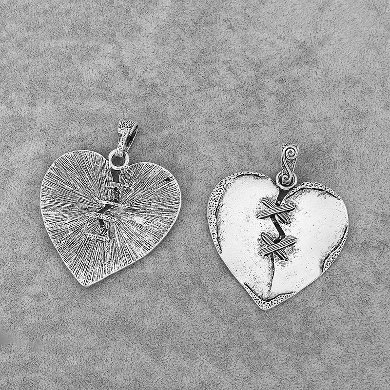 2PCS Tibetan Silver Large Heart Shape Charms Pendants for Necklace Making Jewelry Findings 57x55mm