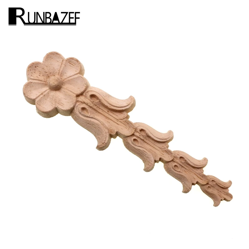 RUNBAZEF Solid Wood Applique Woodcarving European-style Carved Vertical Long Flower Tablet Home Decoration Accessories Ornaments