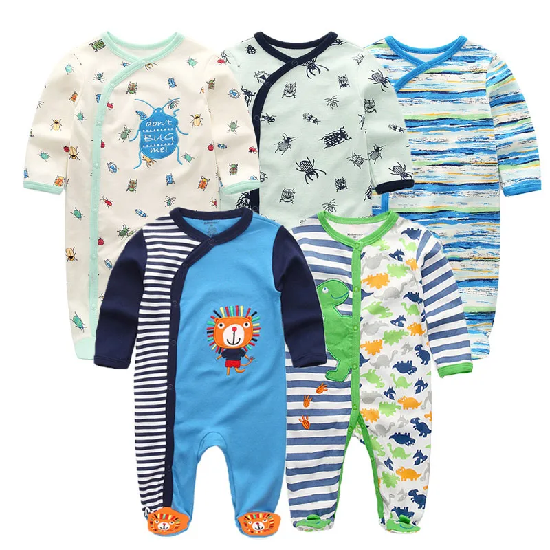 Desenhos animados do bebê algodão pé macacão, bebê Coverall, roupas de meninas, crianças, 5 pcs por lote, primavera