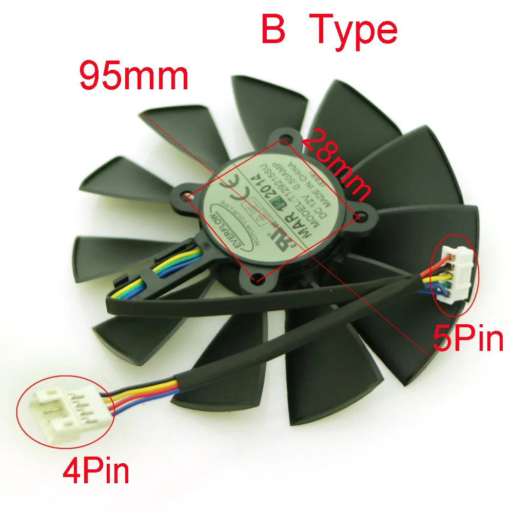 T129215SU 12V 0.5A 95mm Video Card Fan For ASUS GTX780 GTX780TI R9 280 290 280X 290X Graphics Card Cooling Fan