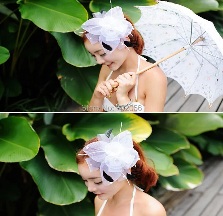 fashion Korean trend feather headband Pearl jewelry Bridal Accessories HAIR MESH HAT FLOWER WEDDING PARTY Fascinator #3605