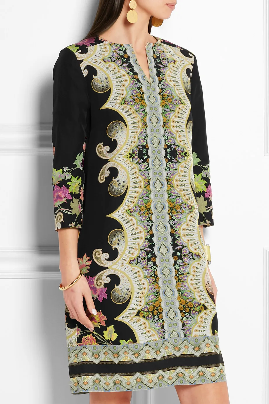 

Fashion Print Women Shift Dress V-Neck 3/4 Sleeve Dresses 0115104B1
