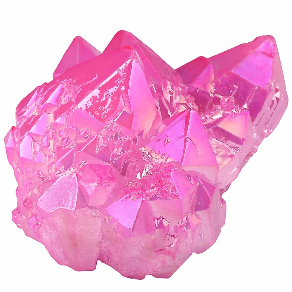 TUMBEELLUWA Hot Pink Angel Aura Titanium Coated Natural Crystal Cluster Stone Specimen Figurine