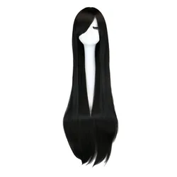 QQXCAIW-Perruque Synthétique Longue et Lisse Noire pour Cosplay, 40 Pouces, 100 cm