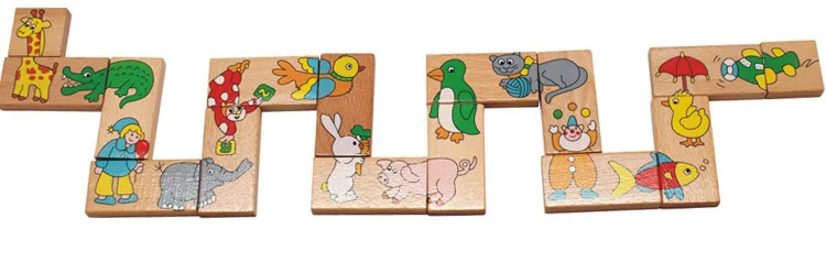 15pcs Baby Toys Child Animal Domino Building Blocks Wooden Toys Beech Wood Infant Domino Educational Toys Child Birthday Gift