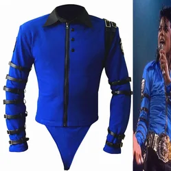 Rare Cosplay Michael Jackson BAD Tour Bule Bodysuit Skinny Jacket Punk Style Heavy Metal Music Ultimate Collection