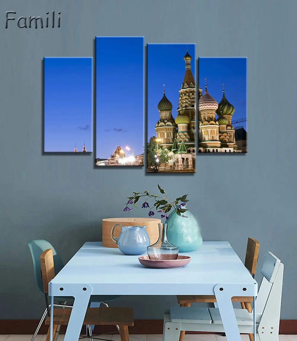 

4Pieces/set Russia City Landscape Paintings Wall Art Home Decoration Unframed Canvas Oil Painting For Living Room,wall painting