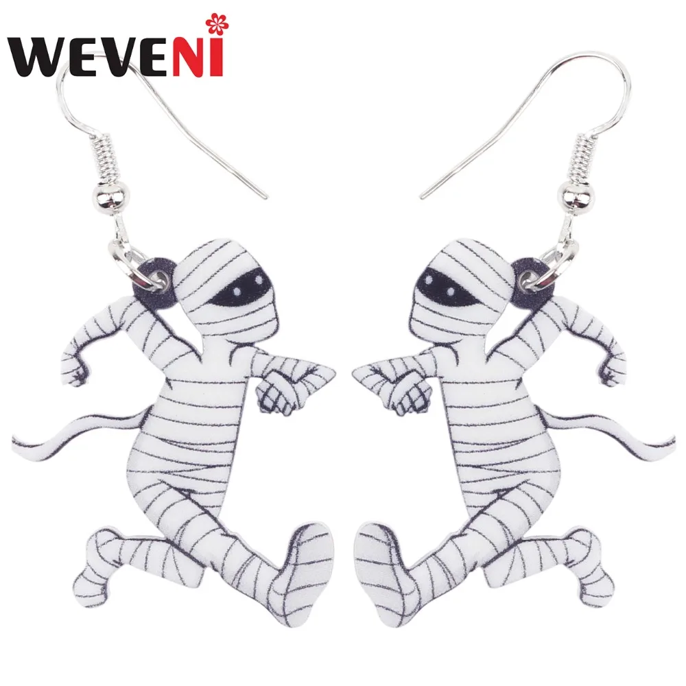 WEVENI Acrylic Halloween Running Mummy Zombie Earrings Big Long Dangle Drop Novelty Anime Jewelry For Girls Women Ladies Teens