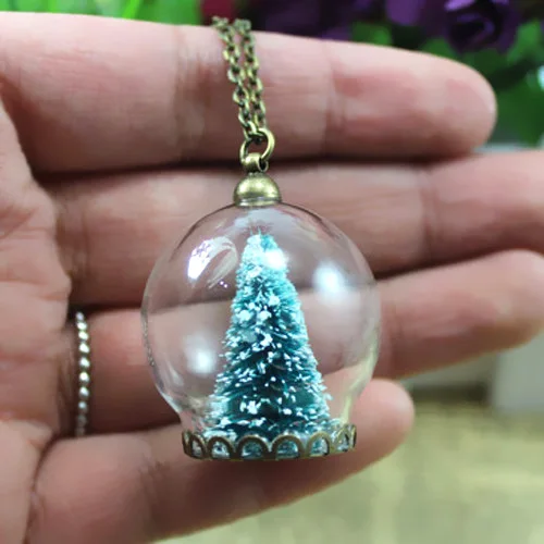 2PCS 30MM Christmas Tree Snow Globe Necklace,Wishing Bottle Pendant,Handmade bottle Necklace