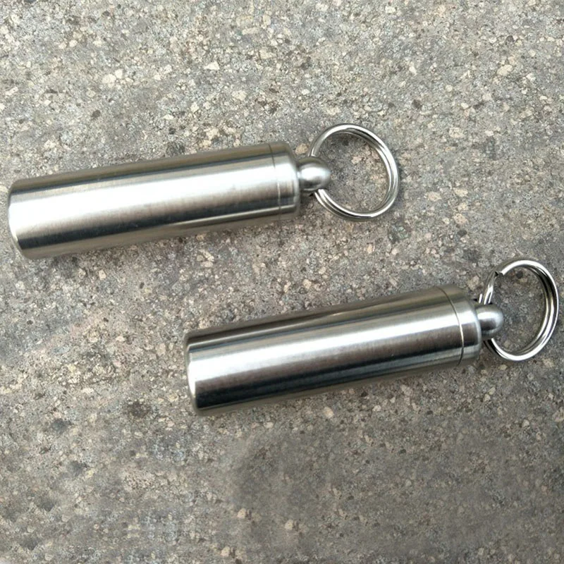 Outdoor Stainless Steel 304 Sealing Box Mini Metal Waterproof Medicine Tank 15MM Diameter Stainless Waterproof Pill Bottle