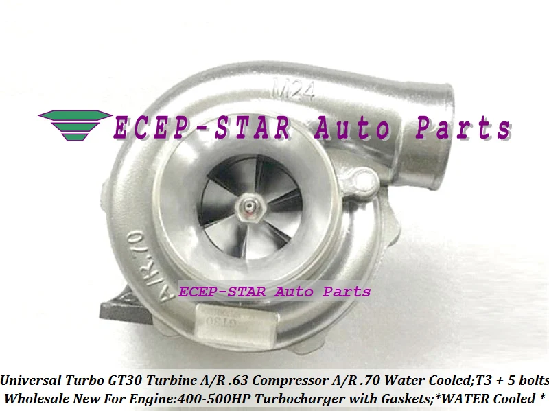 Universal Turbo Water Cooled Turbocharger GT30 Turbine A/R .63 Compressor A/R .70 in T3 outlet 5 bolts 400HP-500HP With Gaskets