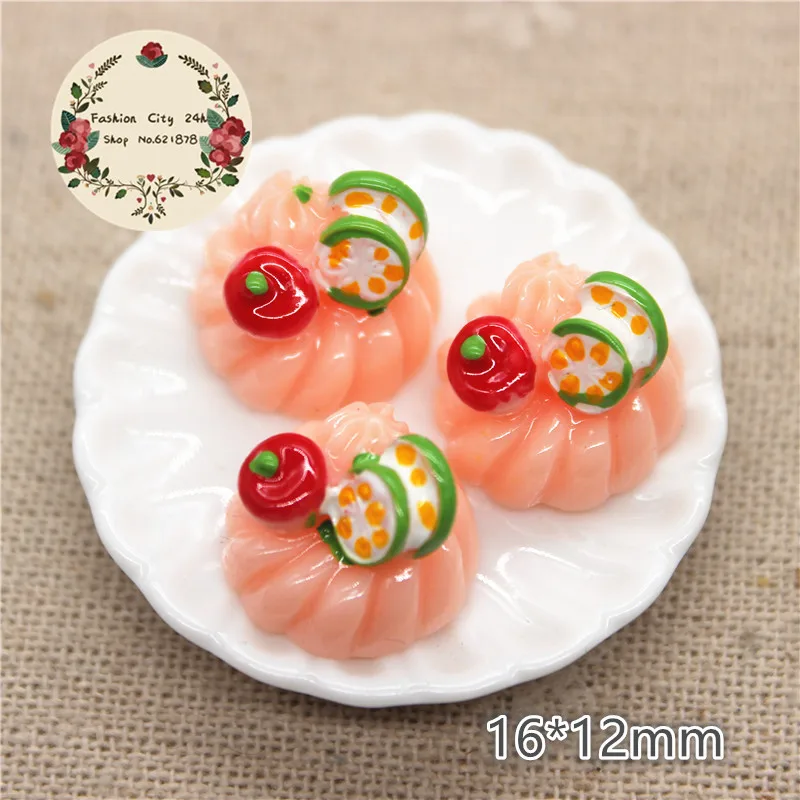 10pcs Kawaii Fruit Cake Resin Miniature Food Art Supply Flatback Cabochon DIY Decorative Craft Scrapbooking,16mm