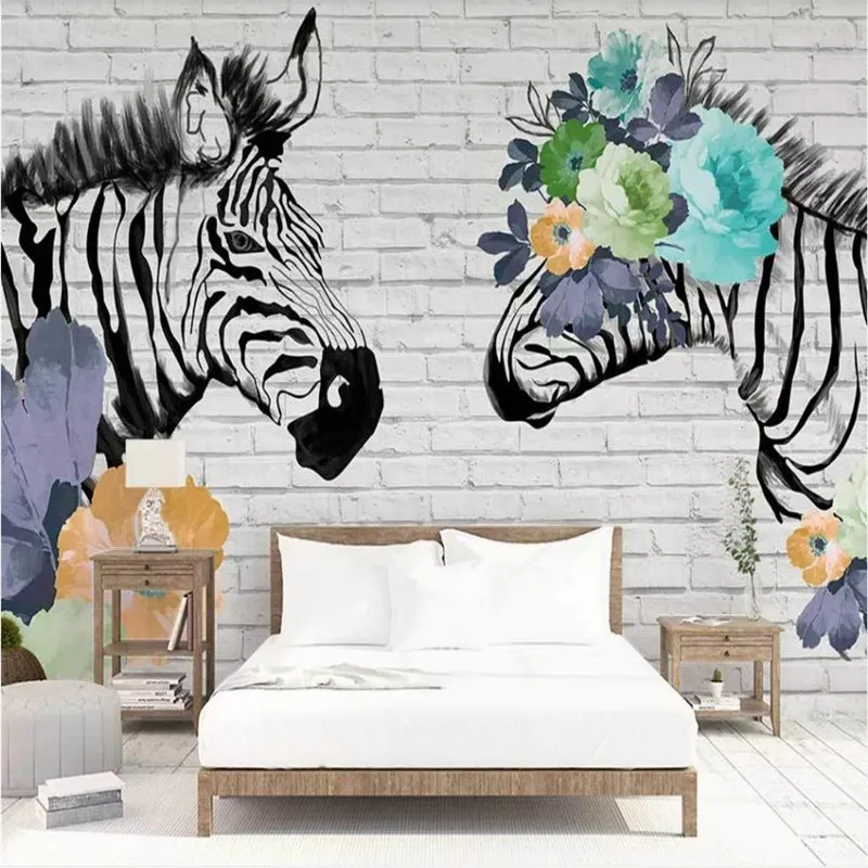 Carta da parati personalizzata murale zebra fiori moderna parete di fondo-da parete di alta qualità di stoffa