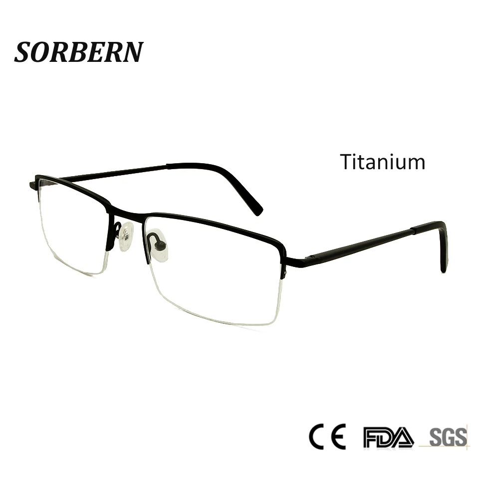 

SORBERN Business Men Titanium Eyeglasses Half Rim Alloy Metal Glasses Frames Prescription Lens Male Square Myopia Eyewears