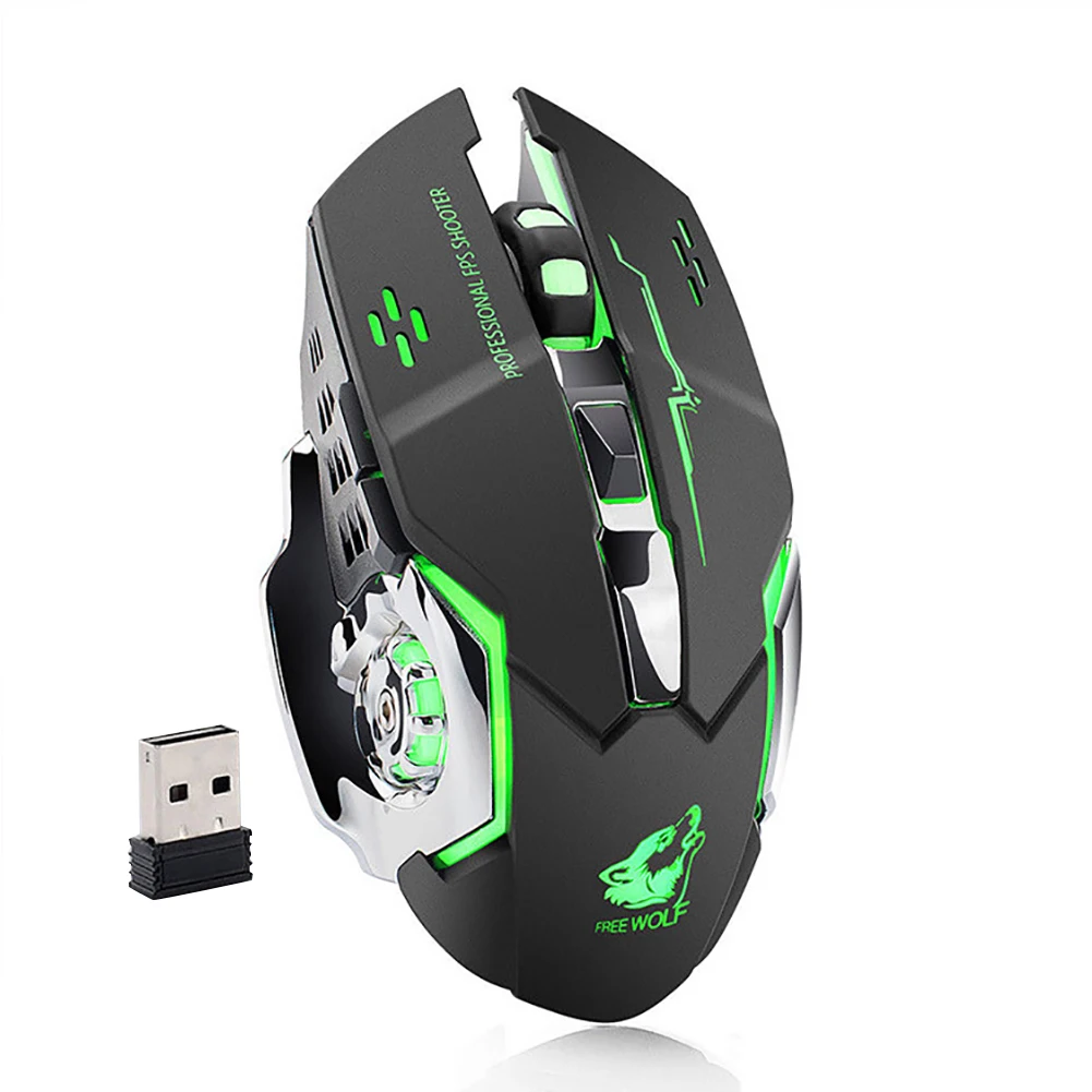 Wolf-ratón óptico inalámbrico X8, dispositivo silencioso, 2,4 GHz, 2400DPI, 6 teclas, receptor USB