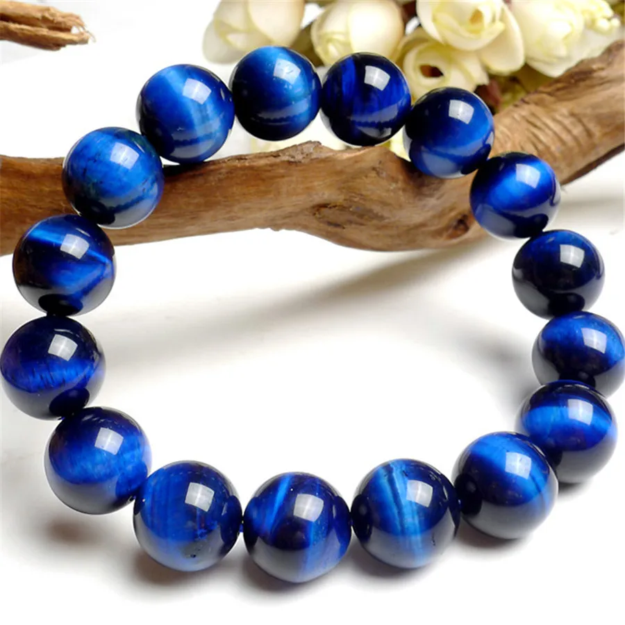 

Natural Blue Tiger's Eye Round Beads Bracelet Women Men Power Big Crystal Bracelet Fashion Stone Wealthy Stone AAAAA