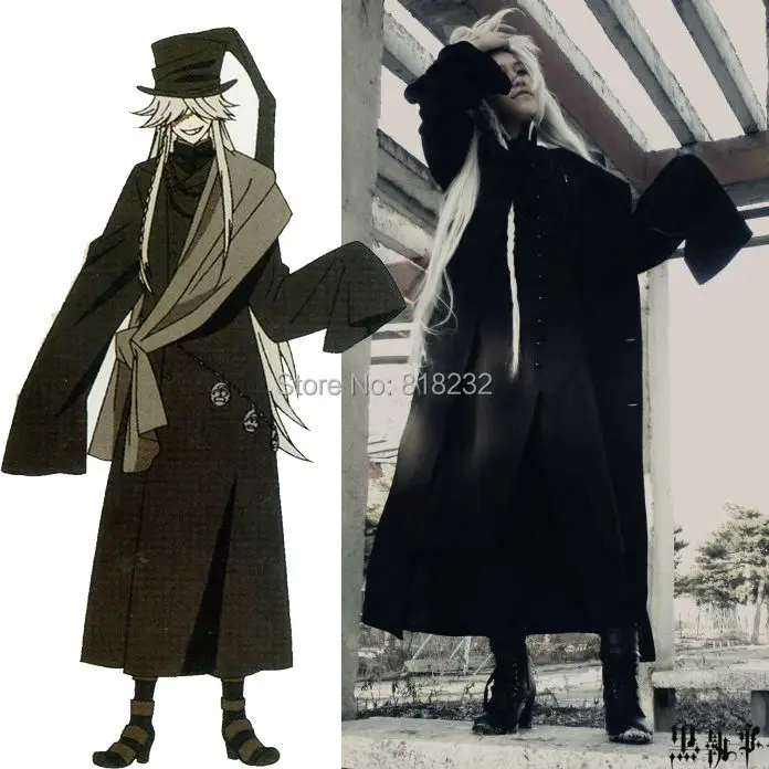 

Black Butler Kuroshitsuji Undertaker Outwear Coat Jacket Greatcoat Uniform Outfit Anime Cosplay Costume With Hat