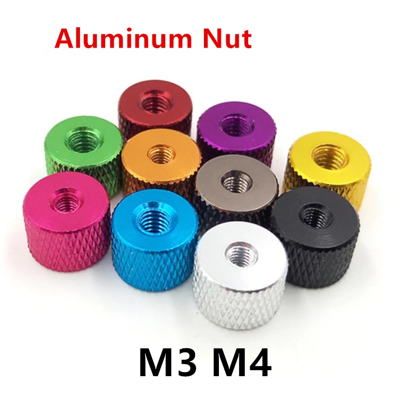 10pcs/lot M3 M4 Aluminum thumb nut Knurled Hand round nuts anodized 11 colors