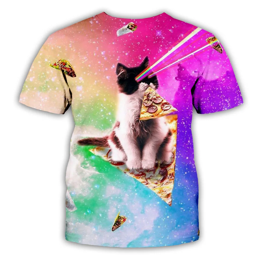 PLstar Cosmos DJ Pizza cat T-shirt Men Women Animal 3D T Shirt Hip hop Summer Short Sleeved Breathable Tshirt Plus Size