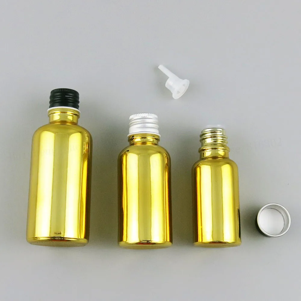 

200 x 5ml 10ml 20ml 30ml 50ml 100ml Refillable Gold Glass Bottle With Gold Aluminium Lids 1OZ Glass Cosmetic Container