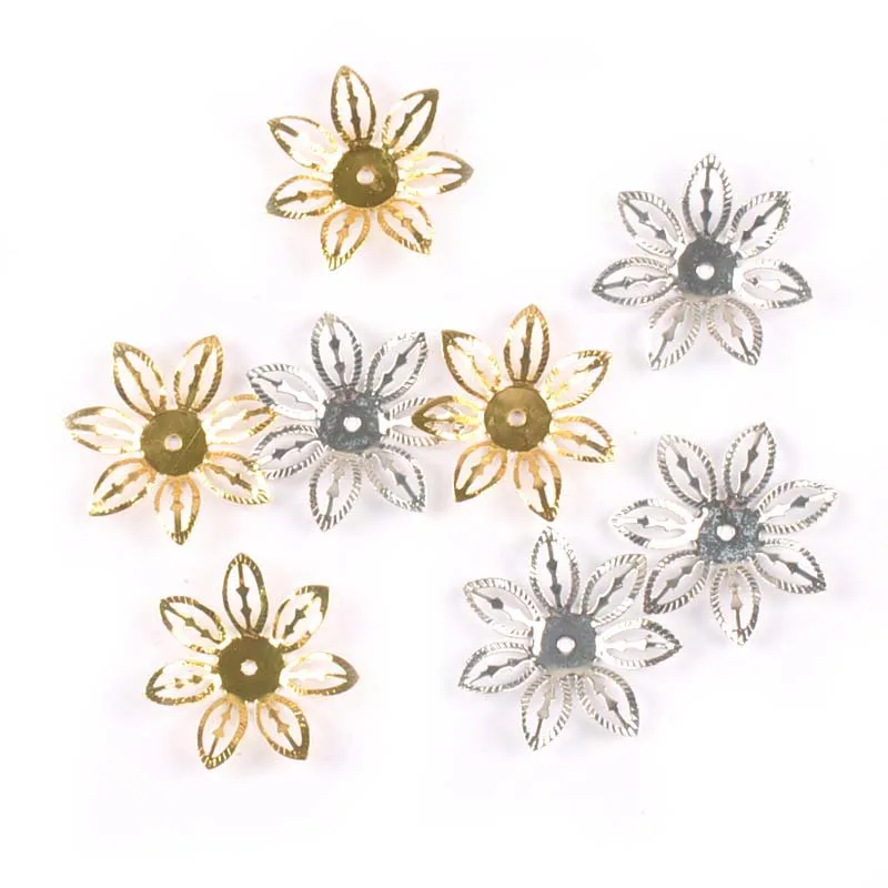Gold/silver 50Pcs Hollow Filigree Wraps Flowers Connectors Metal Crafts Embellishments For DIY Scrapbookings Home Decor YK0755