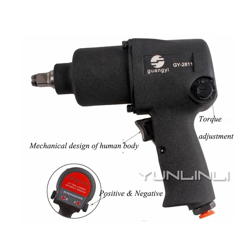 Llave neumática de aire de 1/2 "582n. M, llave de impacto de gran par, herramienta de eliminación de neumáticos, Mangas de tuerca, Kit de herramientas eléctricas neumáticas, GY-2811