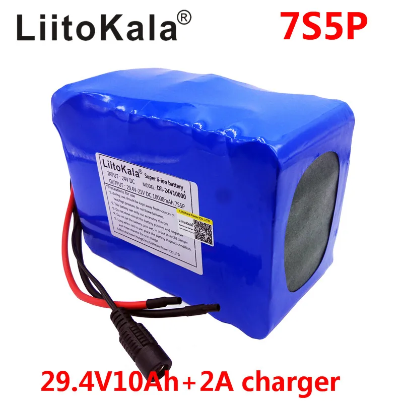 LiitoKala 24v 10ah 7S5P battery pack 15A BMS 250w 29.4V 10000mAh battery pack for wheelchair motor electric power+2A charger