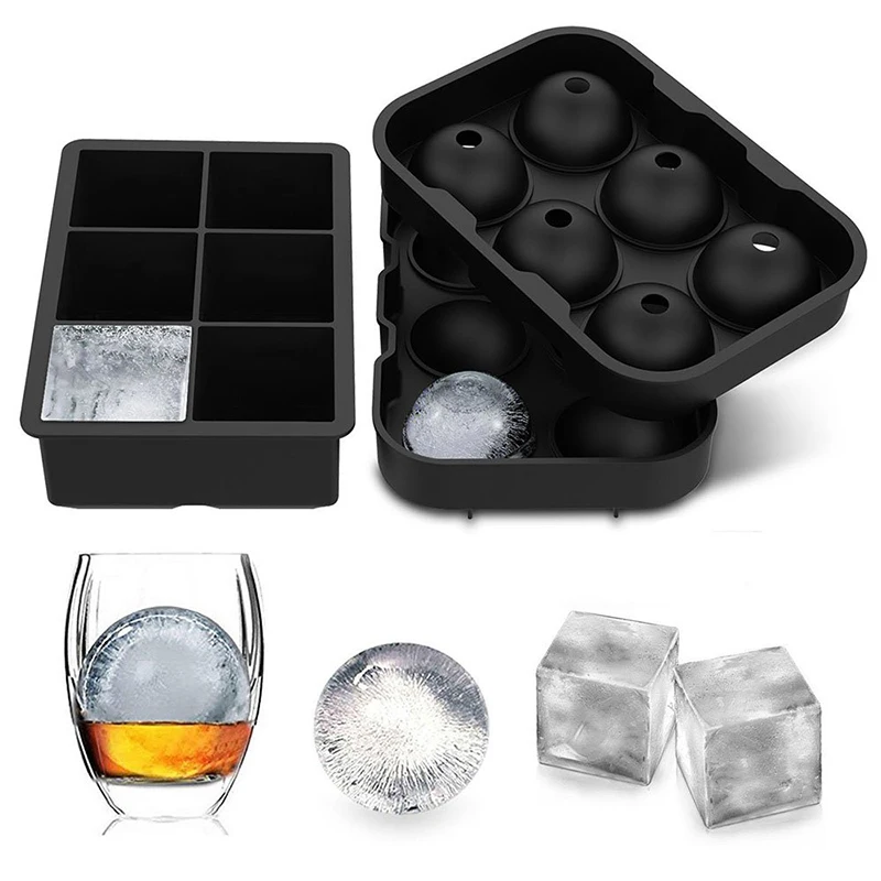 

Ice Cube Trays Set of 2, Whiskey Ice Ball Maker With Lids & Large Square Ice Cube Molds, Reusable Silicone Combo Mold , BPA Free