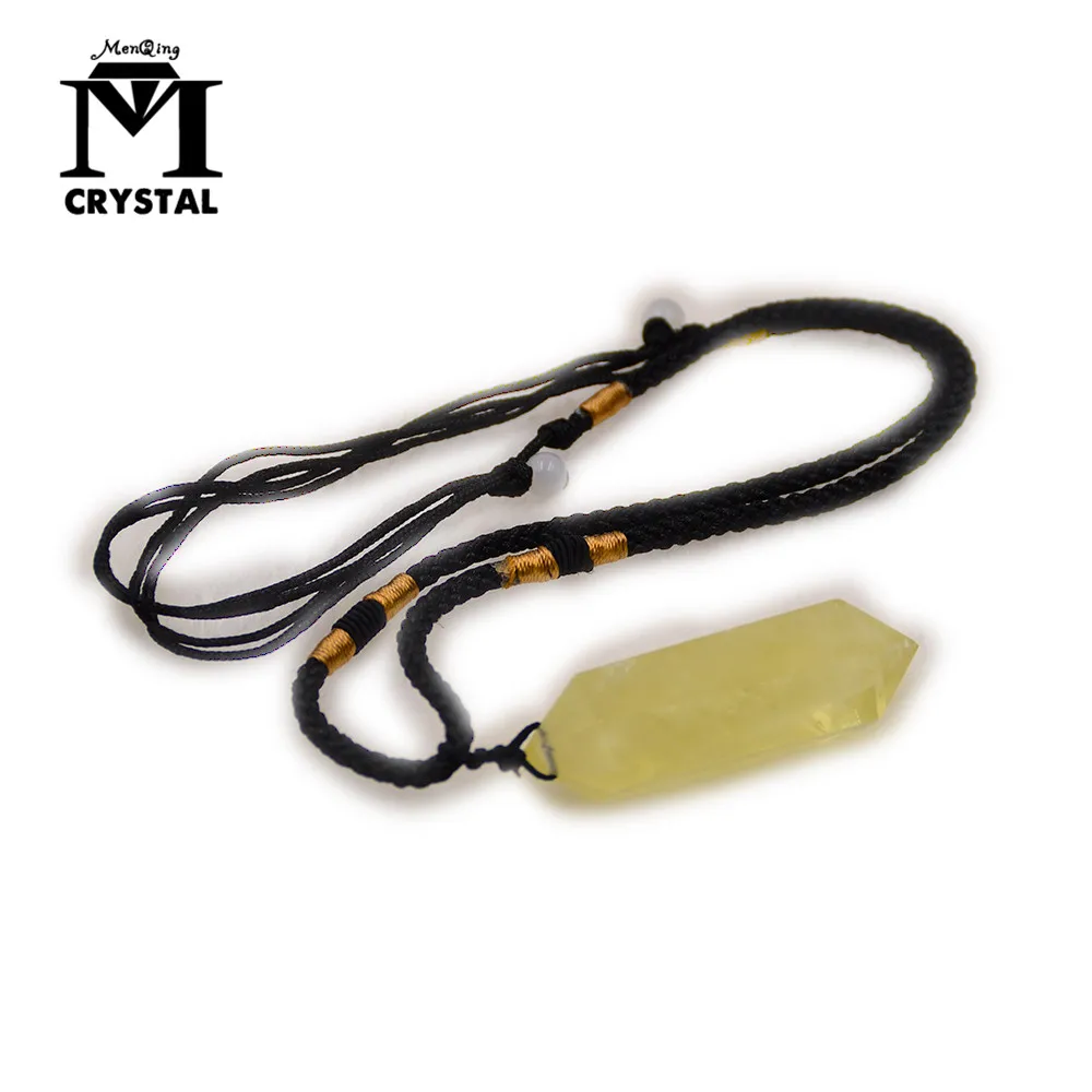 Natural Citrine Crystal Pendant Yellow Creastly Double Point Healing Hexagonal Magic Jewelry Necklace Treatment Quartz Gemstone