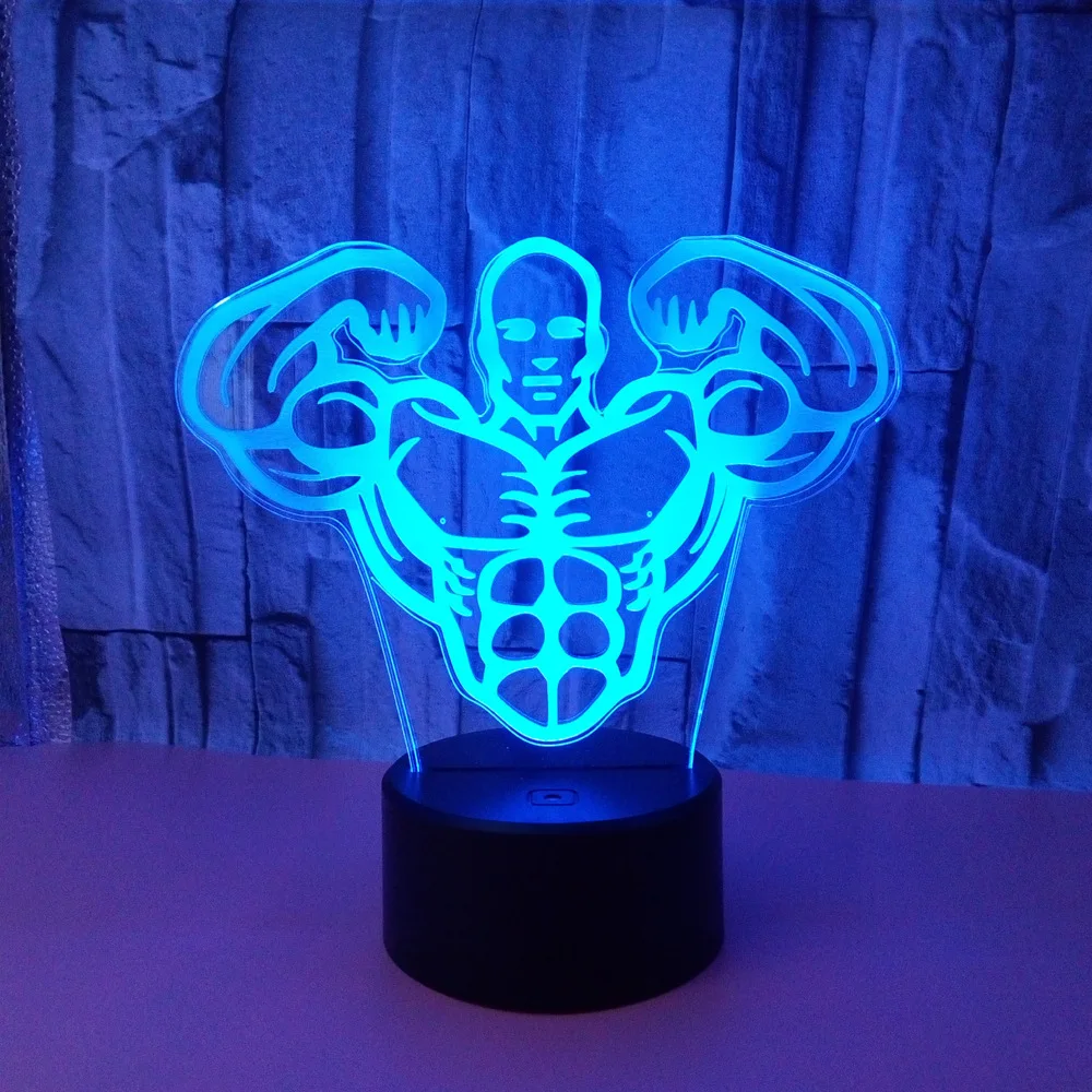 Imagem -02 - Nova Construção do Corpo dos Homens 3d Nightlight Visual Estéreo Cor Toque Lâmpada de Mesa Controle Remoto Músculo Lâmpada de Mesa dos Homens 3d