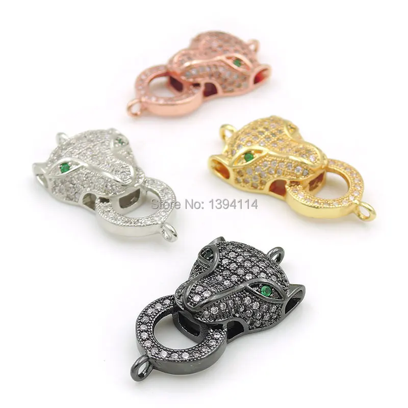 

28*15*6mm Micro Pave Geen&Clear CZ Buckle Of Wolf Head Connector Fit For Women As DIY Bracelets Accessory