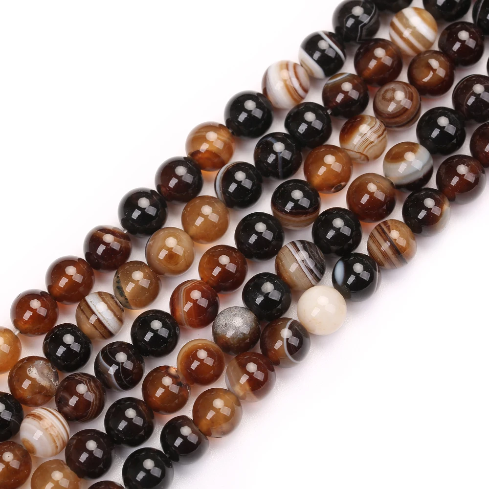 Natural Stone Beads For Jewelry Making Stripes  Agat DIY Bracelet Necklace Round Crystal 4 6 8 10 12 mm 15''