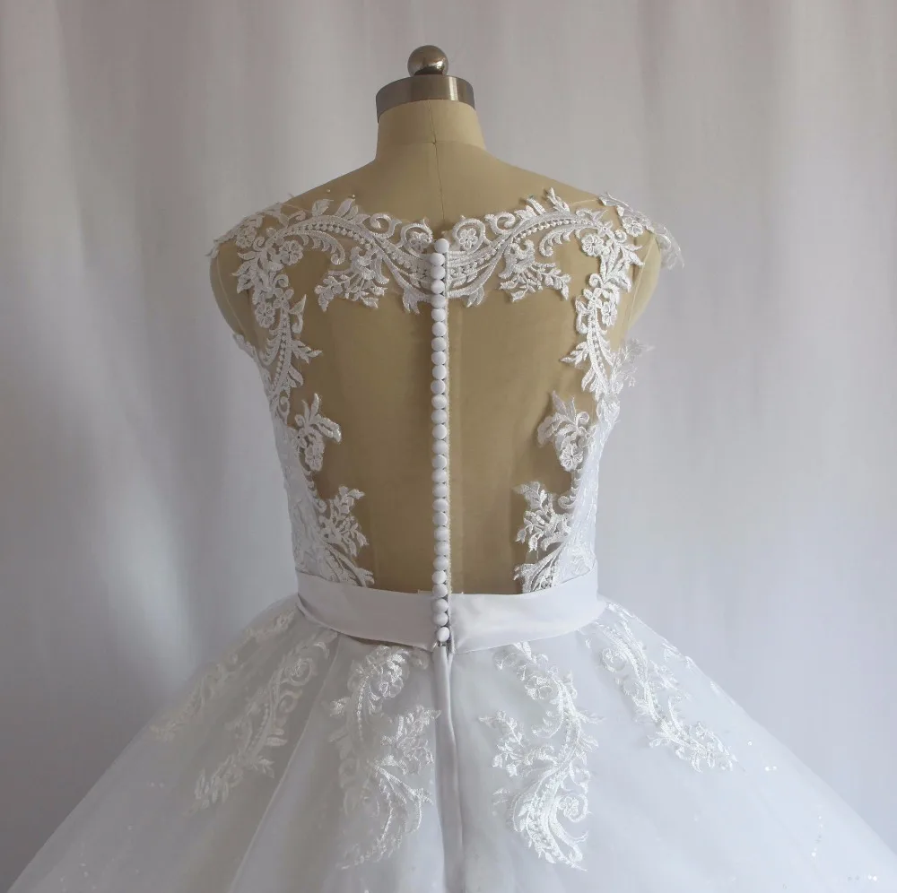 Brazil Robe De Mariee O Neck Lace Appliqued Tay Bóng Gown Tỏa Sáng Công Chúa Wedding Dresses 2018