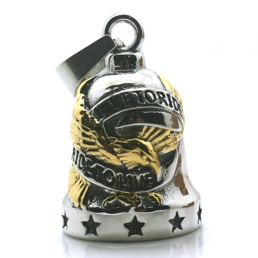 Restock Unisex 316L Stainless Steel Cool Ride To Live, Live To Ride Cool Eagle Stars Biker Have Sound Ring Bell Pendant Gift