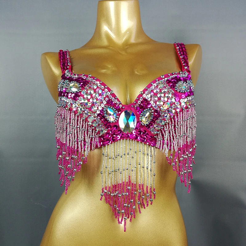 New Lady Women\'s Belly Dance Costumes Senior Bra Sexy Belly Dancing Clothes Bellydance Beaded Sequins Tops BRA in USA Size