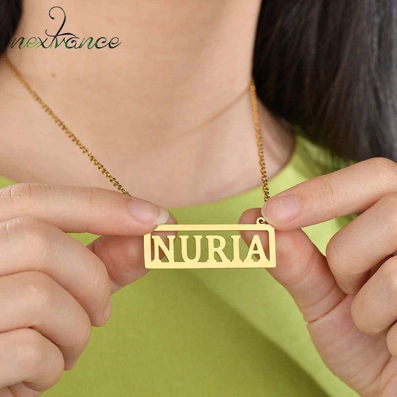 

Nextvance Personalized Nameplate Hollow Bar Necklaces for Women Friend Stainless Steel Name Necklaces High Quality Jewelry Gift