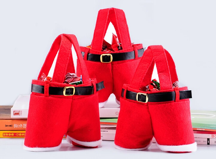 Hard Cloth good quality fabric Fashion Christmas Santa Pants Elf Spirit Candy Bags Xmas Decoration Sack Cute Child Gift