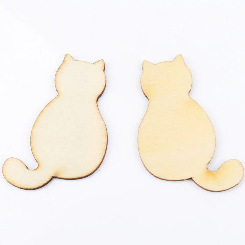 Natural Cat Pattern Wooden Scrapbooking Art Collection Craft For Handmade Accessory Sewing Decoration 33x50mm 10pcs MT0924-FD