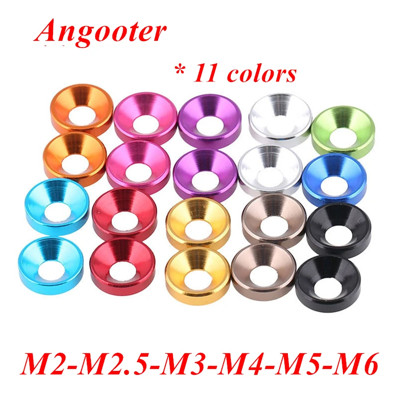 

10pcs Aluminum flat washer M2 M2.5 M3 M4 M5 M6 Colorful Anodized Aluminum Washer Gasket for Countersunk Flat Head Screw Bolts