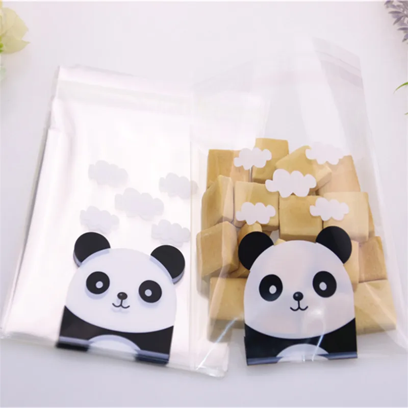 Nuevo diseño, 100 unids/lote, embalaje de galletas de Año Nuevo con lindo Panda, bolsas autoadhesivas de 10x13cm