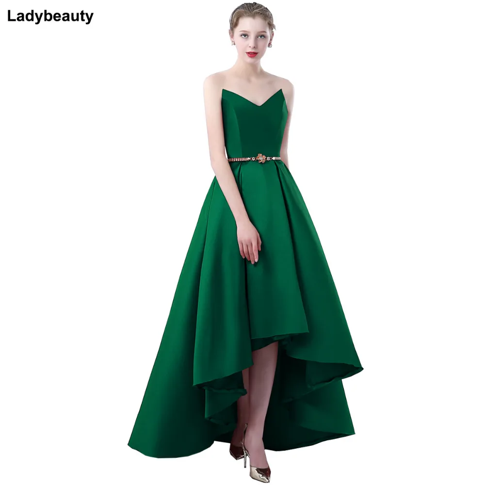 

Ladybeauty 2022 Satin dress Party Prom Gown Formal Short Evening Dress Sweetheart High-low Simple Style Gown