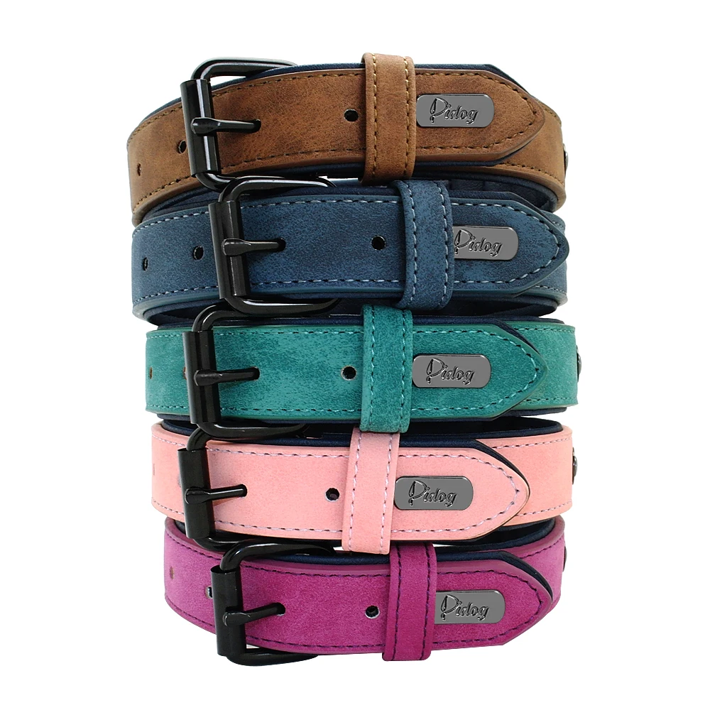 Leather Dog Collar Soft Padded Pet Collar for Small Medium Large Dogs Collars collar perro Pitbull Labrador German Shepherd