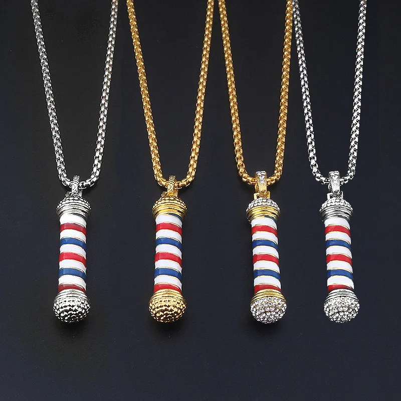 Fashion Barber Shop Pole 3D Barber Pole Chain Pendant Necklace Hip Hop Barber Hairdresser Gothic Necklace Jewelry