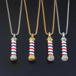 Fashion Barber Shop Pole 3D Barber Pole Chain Pendant Necklace Hip Hop Barber Hairdresser Gothic Necklace Jewelry