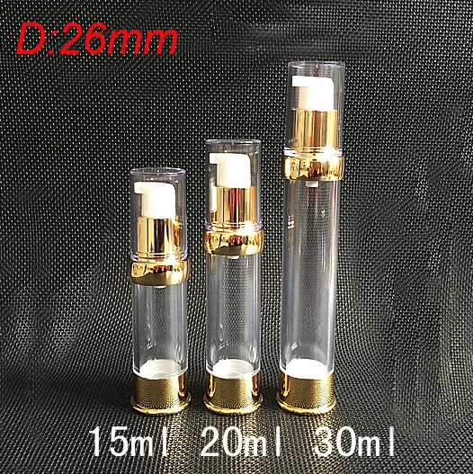 

100pcs 20ml clean airless bottle w UV gold pump and bottom &clean lid, lotion bottle Cosmetic Container 20ml Refillable Bottles