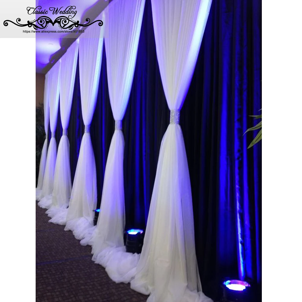 Royal Blue Ice Silk Backdrop Wedding Decoration Curtain with Chiffon Valance