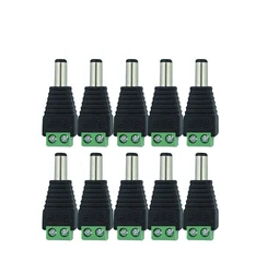 Adaptateur mâle d'alimentation CC, prise jack, connecteur pour CCTV, lumière LED monochrome, 12V, 2.1x5.5mm, 10 pièces