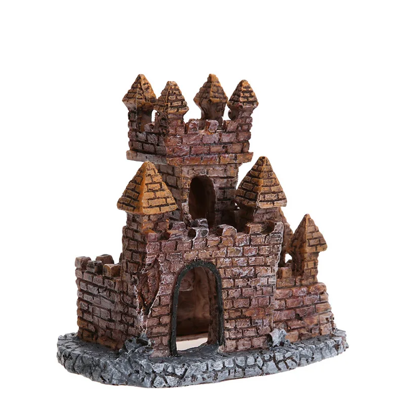 Vintage Europe Resin Castle Aquarium Fish Tank Decoration Ornament Mini Simulation Hollow House Blockhouse For Hiding Breeding