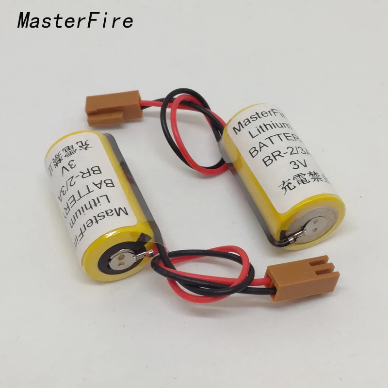 MasterFire 2pcs/lot Original Battery For Panasonic BR-2/3A 2/3A 1200mah 3V PLC Lithium Batteries Cell With Two-hole Plugs